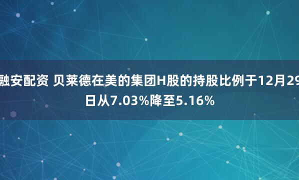 融安配资 贝莱德在美的集团H股的持股比例于12月29日从7.03%降至5.16%